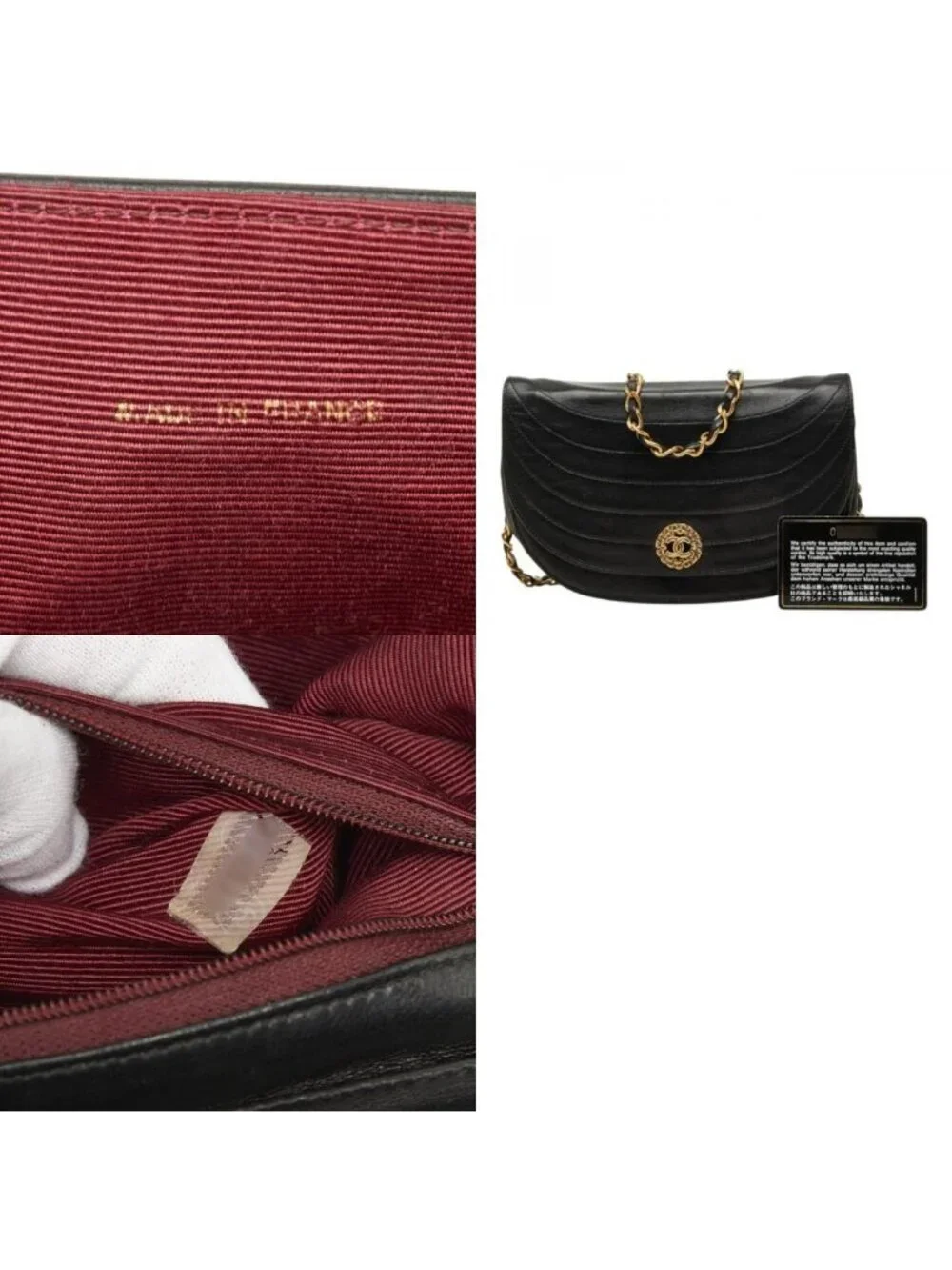 Chanel CC Logo Half Moon Chain Shoulder Bag Black Gold Leather